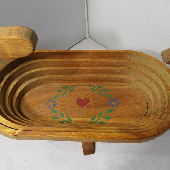 Vintage Folk Art Handcrafted Collapsible Wood Cat Shaped Wooden Basket Bowl - Picture 4 of 10